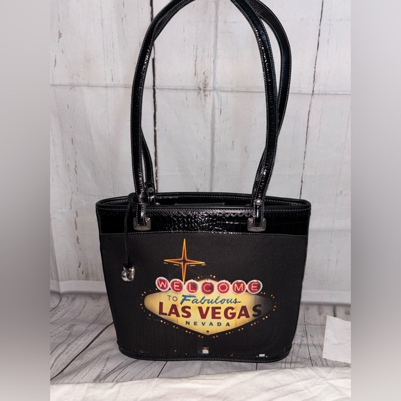 Vintage Brighton Shoulder Bag Shopper Tote Las Vegas logo Black